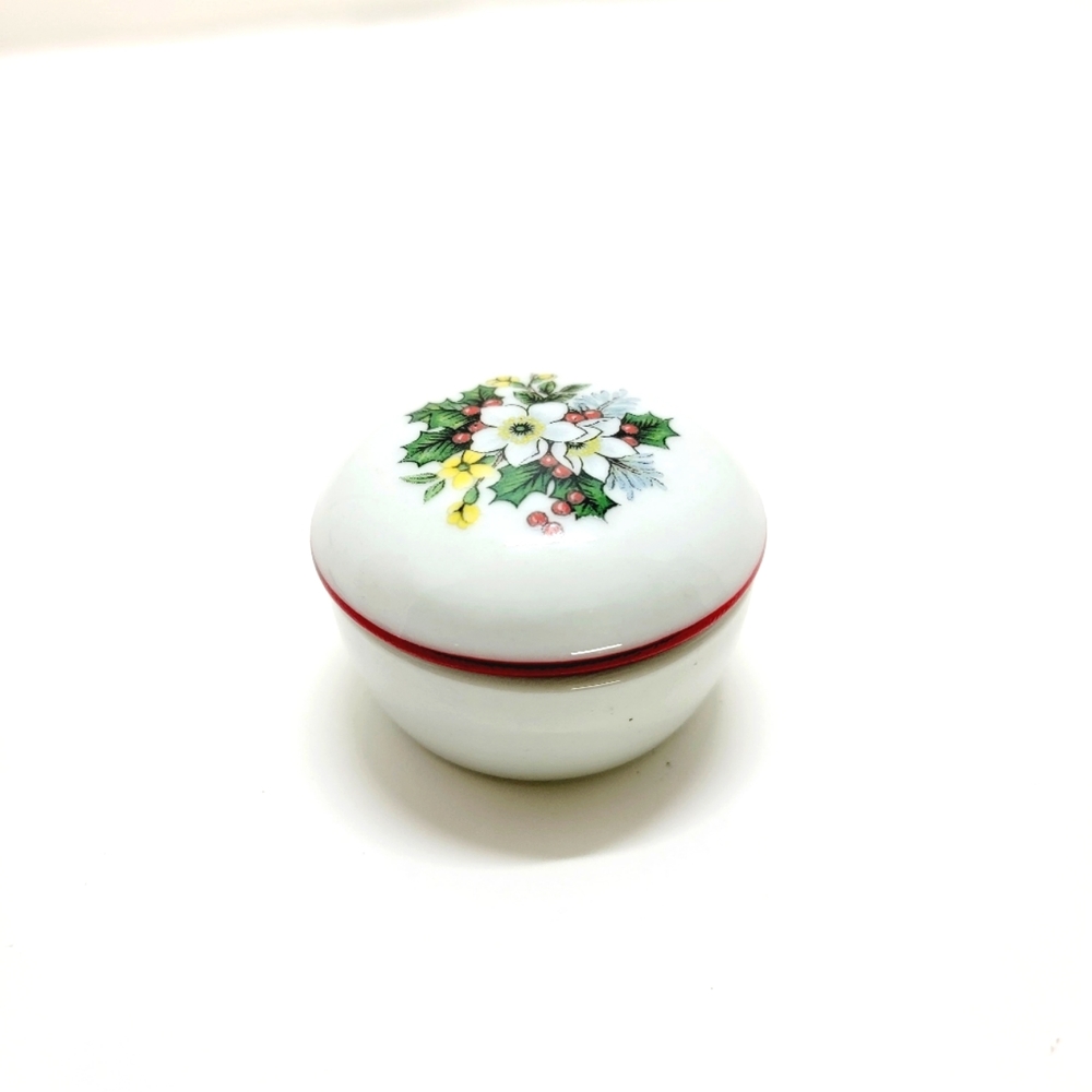 Reutter Porzellan W-Germany Floral White Round Jewelry Trinket Box with Lid